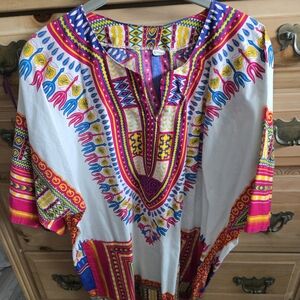 Pink and Blue Graphic Short Sleeve Tunic